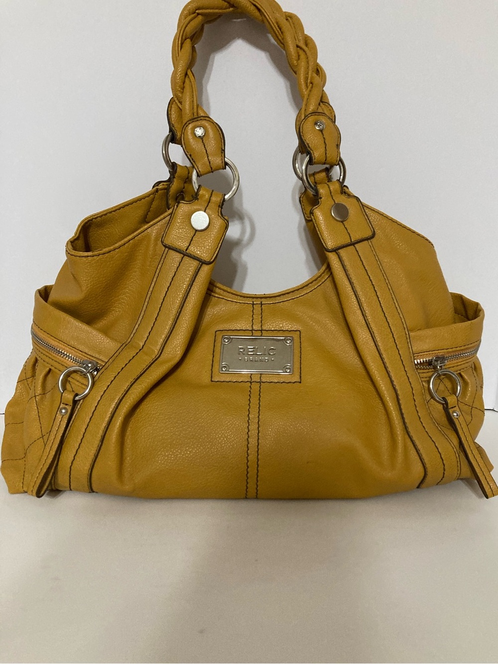 Relic Mustard Shoulder Bag with Braided Handles. Item# TShb10